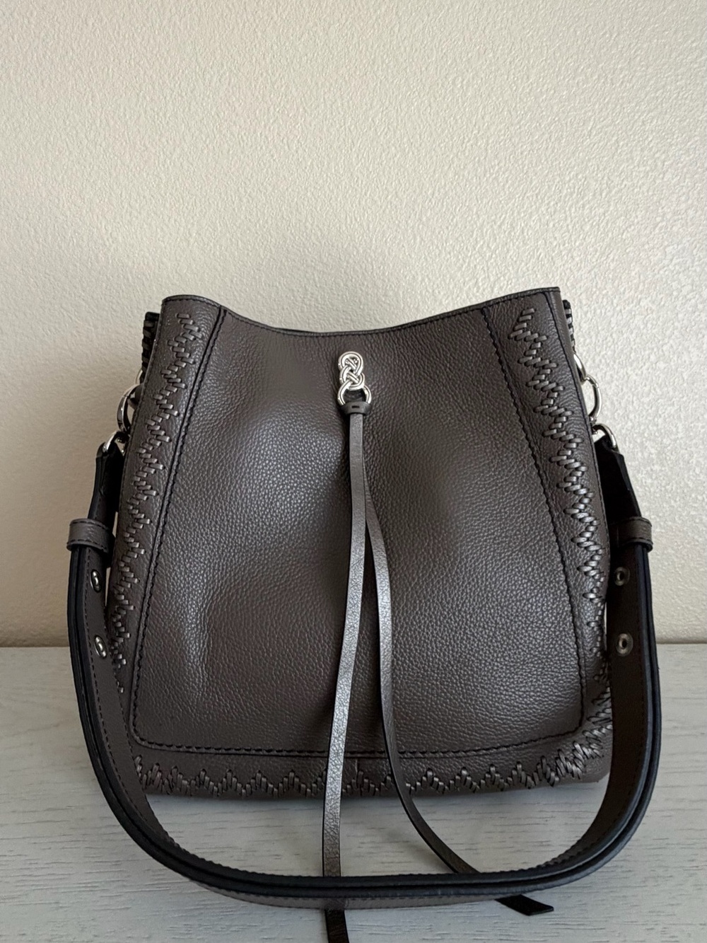 Brighton Pebbled Leather Shoulder Bag in Charcoal